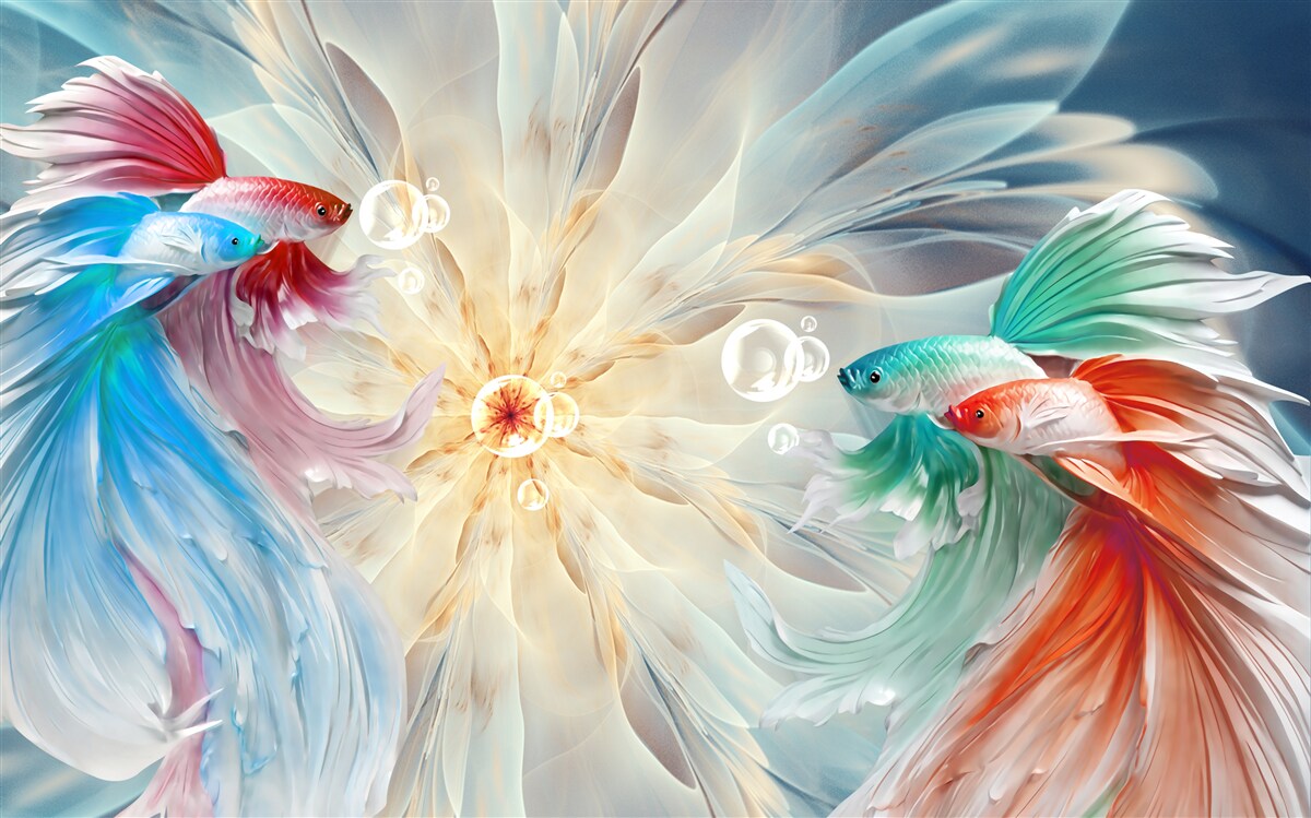 Carta da parati pesci dai colori vivaci e dalle magnifiche code