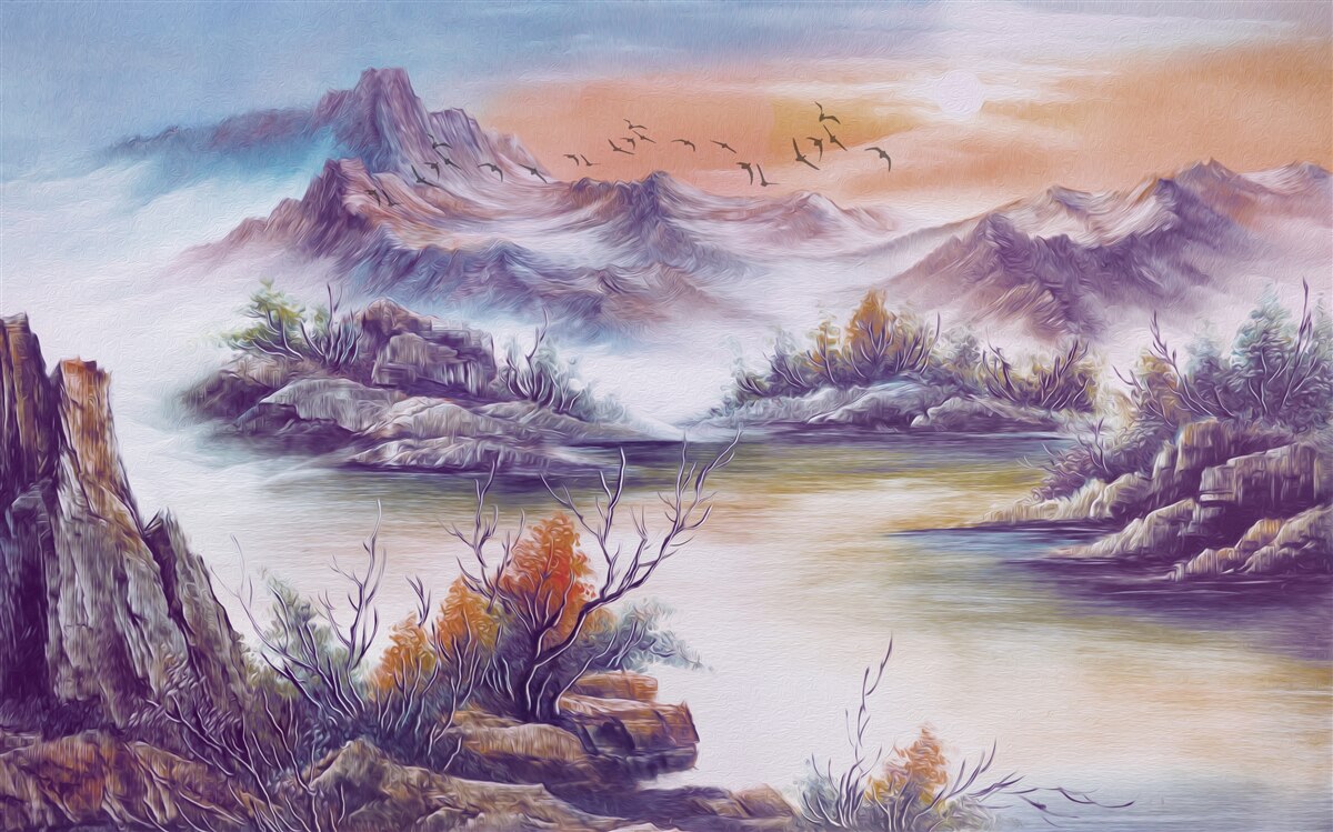 Carta da parati le montagne sono coperte di nebbia