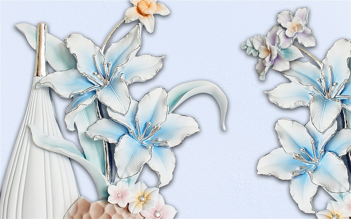 Carta da parati bouquet di gigli bianchi e blu
