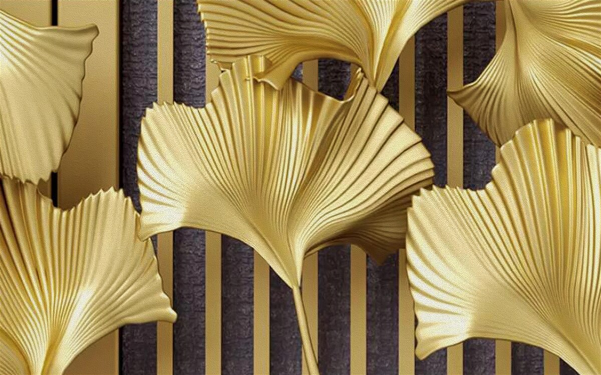 Carta da parati foglie di felce in oro