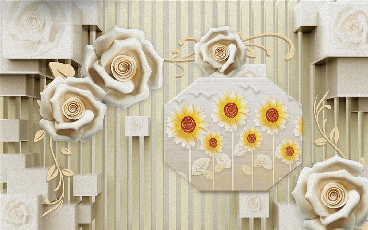 Carta da parati rosa d'oro pallido e girasoli