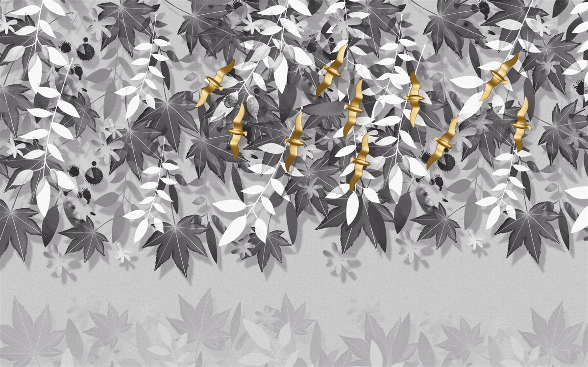 Carta da parati i rami sono bianchi come la neve con fiori d'oro