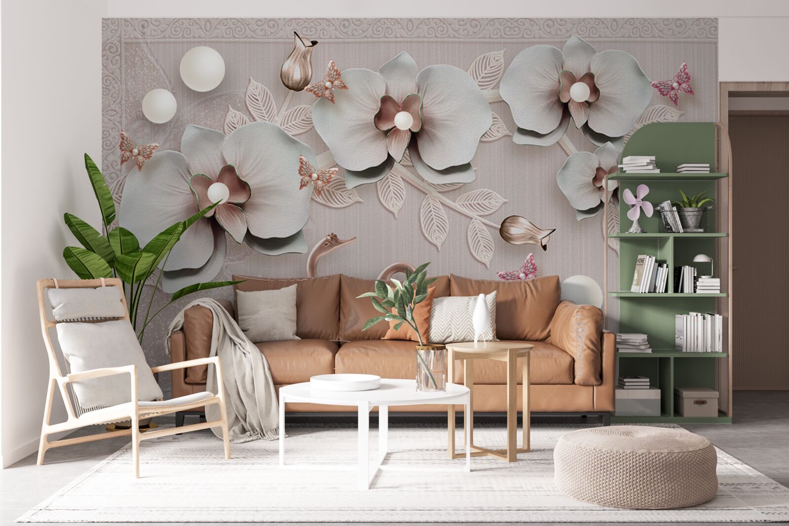 Carta da parati cigni decorati in oro nuotano tra i fiori d'acqua