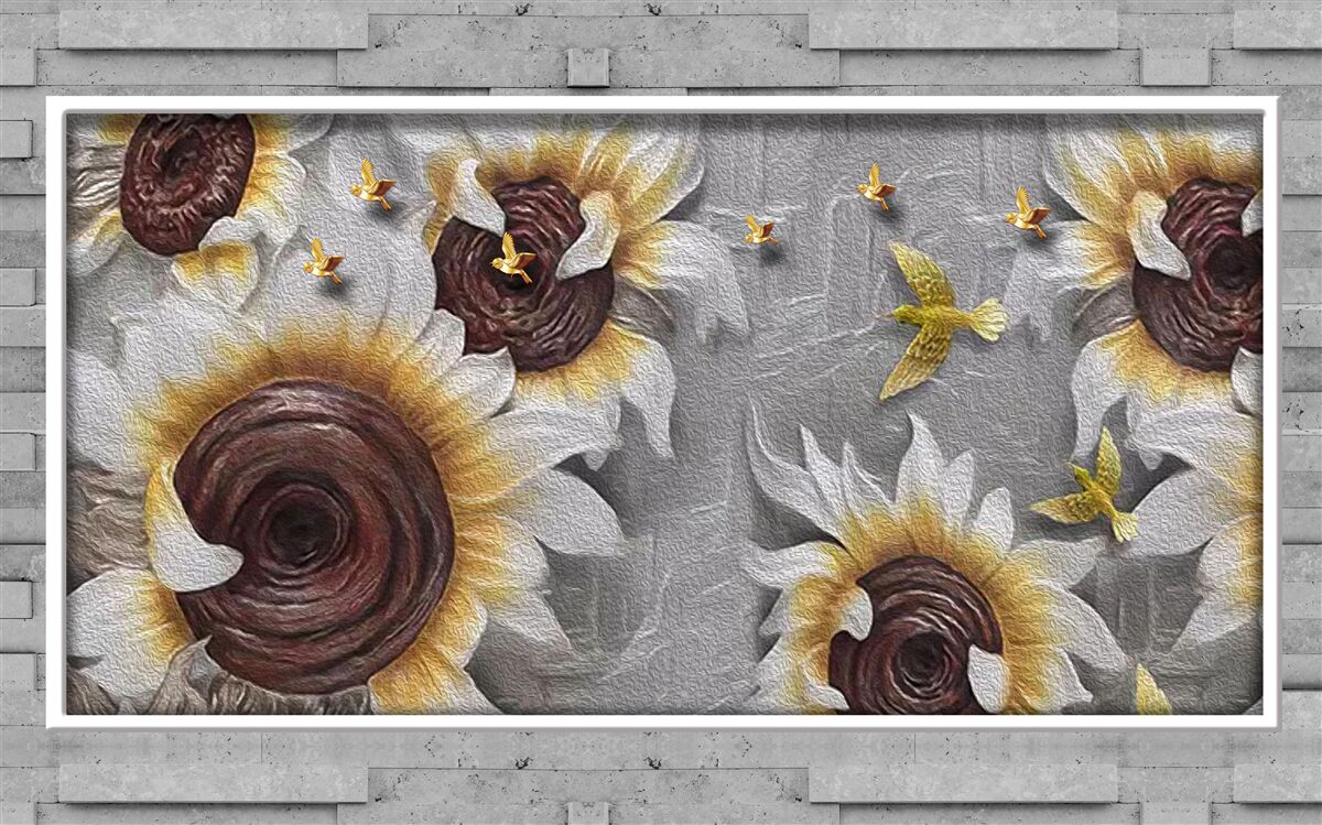 Carta da parati girasoli bianchi e farfalle
