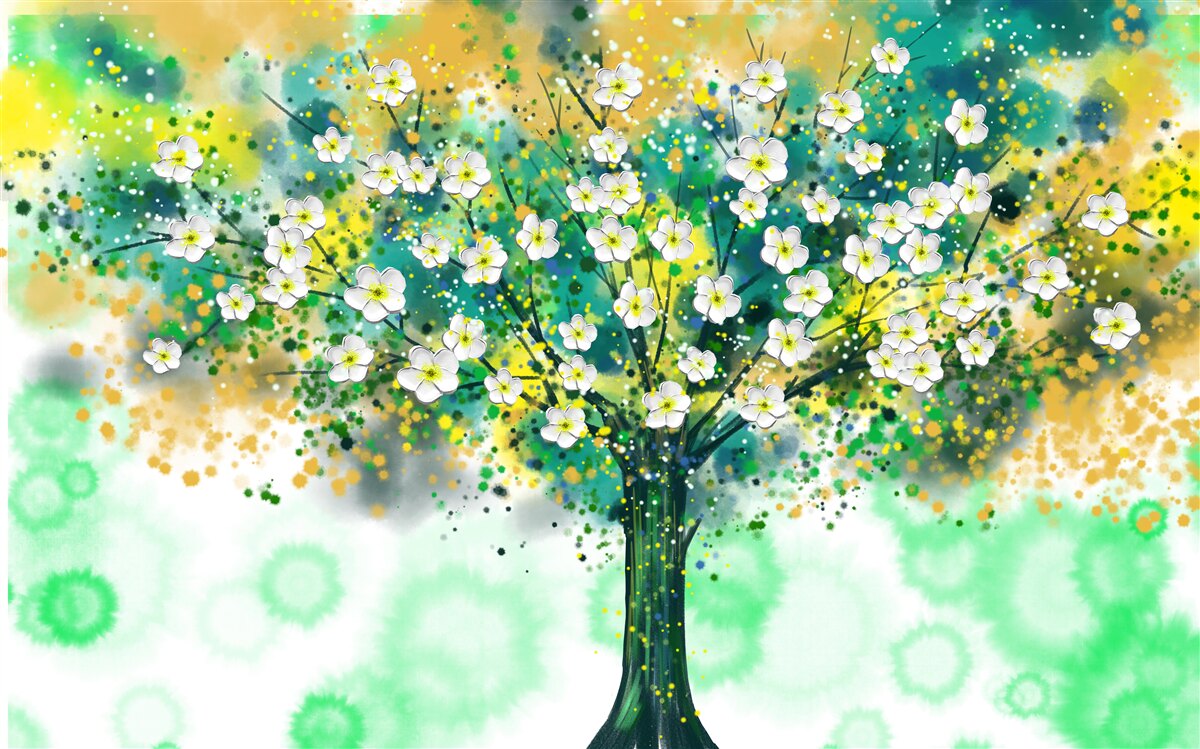 Carta da parati fiori di varie tonalità su un albero in fiore