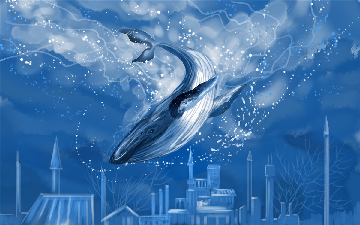 Carta da parati abisso oceanico e balena blu