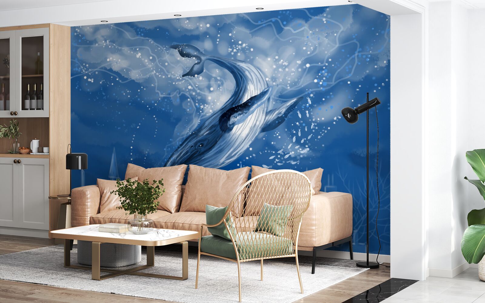 Carta da parati abisso oceanico e balena blu