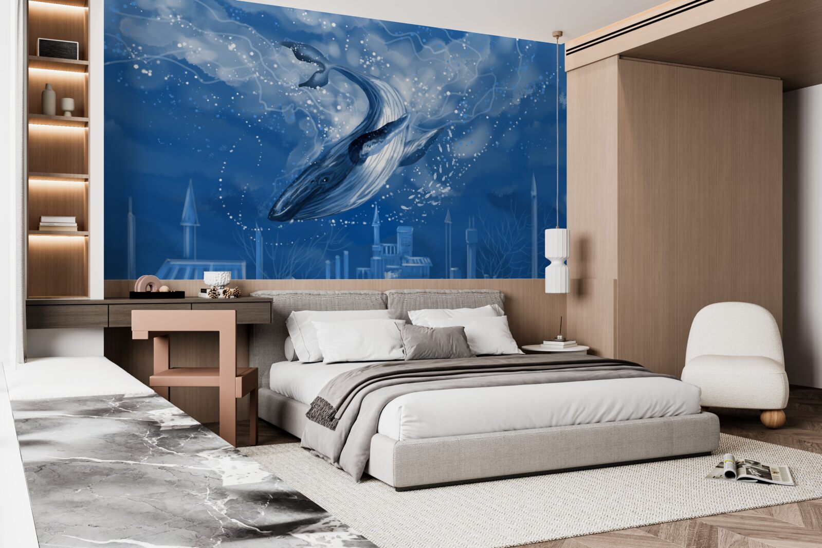 Carta da parati abisso oceanico e balena blu
