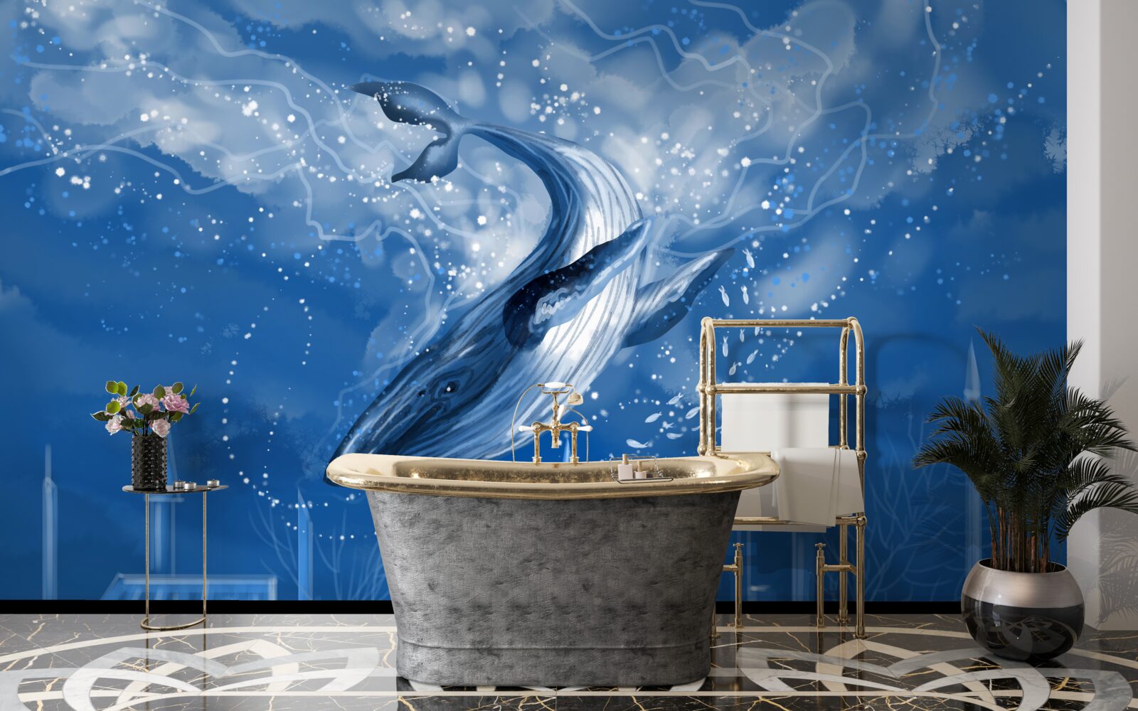 Carta da parati abisso oceanico e balena blu