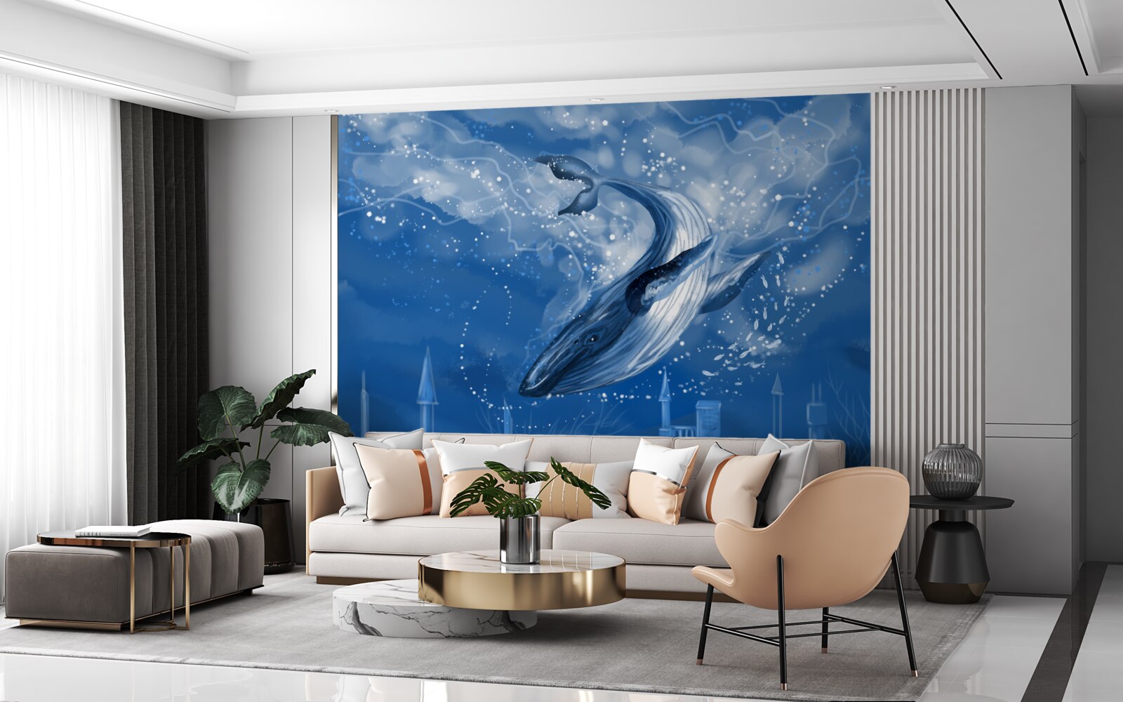 Carta da parati abisso oceanico e balena blu