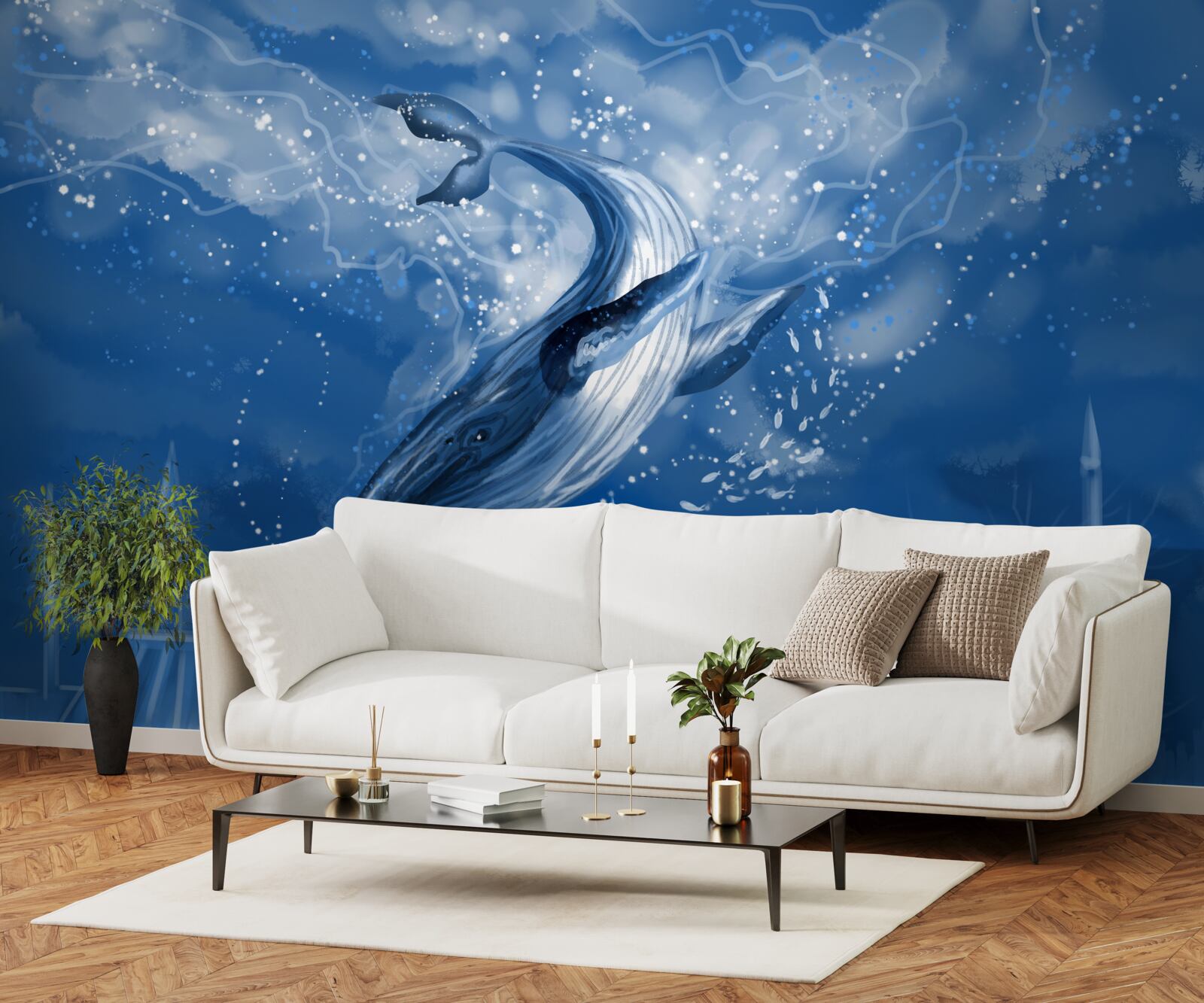 Carta da parati abisso oceanico e balena blu